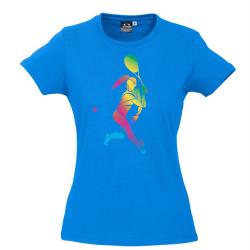 Clothing, Stocktake Sale - Neon Female Squash Player - Cyan Cotton Tee Women